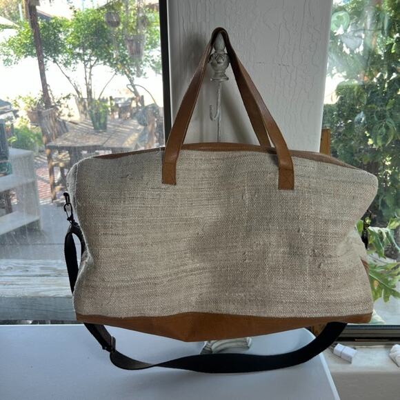 Rhitu Saugat Duffle Bag Medium Size Handmade In Nepal Brown Tweed Canvas Tote - Picture 2 of 13